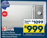 Russell Hobbs - 20 Litre Silver Mirror Finish Manual Microwave Oven