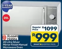 Russell Hobbs - 20 Litre Silver Mirror Finish Manual Microwave Oven
