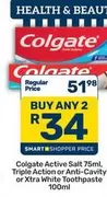 Colgate - Active Salt 75ml, Triple Action or Anti-Cavity or Xtra White Toothpaste 100ml