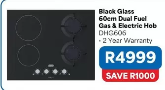 Black Glass 60cm Dual Fuel Gas & Electric Hob DHG606