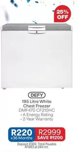 Defy - 195 Litre White Chest Freezer DMF470 CF210HC