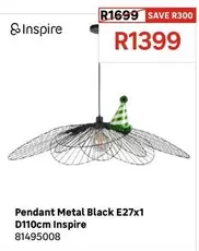 Inspire - Pendant Metal Black E27x1 D110cm