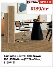 Laminate Neutral Oak Brown 193x1376x8MM (2.124M²/Box)