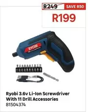 Ryobi - 3.6v Li-Ion Screwdriver With 11 Drill Accessories