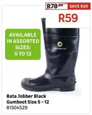 Bata - Jobber Black Gumboot Size 5 - 12