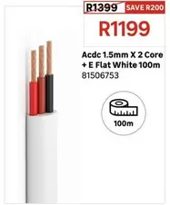 Acdc 1.5mm X 2 Core + E Flat White 100m