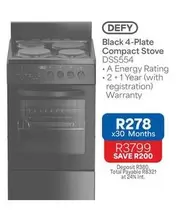 Defy - Black 4-Plate Compact Stove DSS554