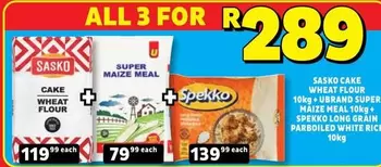 SASKO - Sasko Cake Wheat Flour 10kg + Ubrand Super Maize Meal 10kg + Spekko Long Grain Parboiled White Rice 10kg