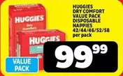 Huggies - DRY COMFORT VALUE PACK DISPOSABLE NAPPPIES 42/44/46/52/58