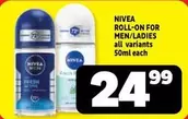 Nivea - ROLL-ON FOR MEN/LADIES