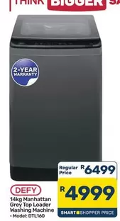 Defy - 14kg Manhattan Grey Top Loader Washing Machine - Model: DTL160