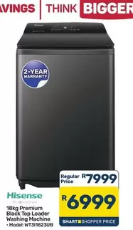 Hisense - 18kg Premium Black Top Loader Washing Machine - Model: WT311823UB