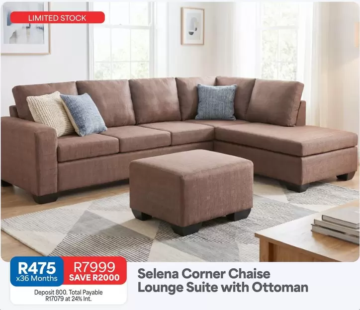 Total - Selena Corner Chaise Lounge Suite with Ottoman