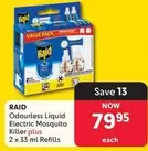 Raid - Odourless Liquid Electric Mosquito Killer plus 2 x 33 ml Refills