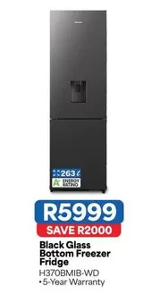 Hisense - Black Glass Bottom Freezer Fridge H370BMIB-WD