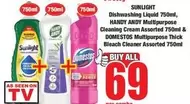 Sunlight - Dishwashing Liquid, Multipurpose Cleaning Cream & Multipurpose Thick Bleach Cleaner