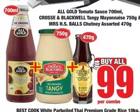 All Gold - ALL GOLD Tomato Sauce, CROSSE & BLACKWELL Tangy Mayonnaise, MRS H.S. BALLS Chutney