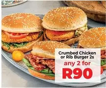 Crumbed Chicken or Rib Burger 2s