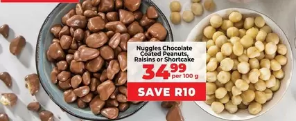 Nuggies Chocolate Coated Peanuts, Raisins or Shortcake