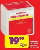 Ritebrand - 1-Ply White Serviettes