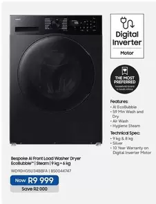 Samsung - Bespoke AI Front Load Washer Dryer EcoBubble™ Steam | 9 kg 
 6 kg WD90HU5U34BFA | 850044747