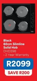Defy - Black 60cm Slimline Solid Hob DHD398
