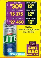 CASTLE - Lite/Lite Draught Beer Cans