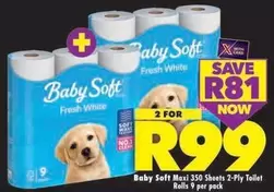 Baby Soft - Maxi 350 Sheets 2-Ply Toilet Rolls