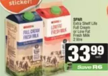 Spar - Extra Shelf Life Full Cream or Low Fat Fresh Milk