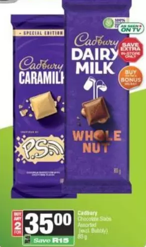 Cadbury - Dairy Milk Whole Nut & P.S. Caramel Chocolate Bars