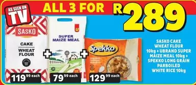 SASKO - Sasko Cake Wheat Flour 10kg + Ubrand Super Maize Meal 10kg + Spekko Long Grain Parboiled White Rice 10kg