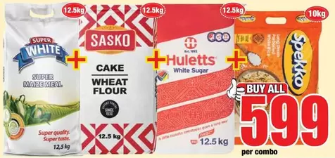SASKO - Super White Super Maize Meal, Sasko Cake Wheat Flour, Huletts White Sugar, Spekko Rice