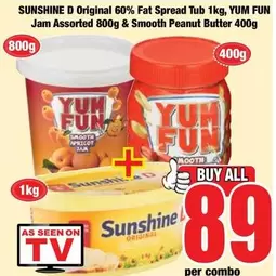 Fat Spread Tub & Jam & Smooth Peanut Butter