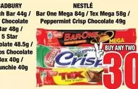 Nestlé - Bar One Mega 84g / Tex Mega 58g / Peppermint Crisp Chocolate 49g