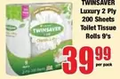 Twinsaver - Luxury 2 Ply Toilet Tissue Rolls