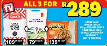 SASKO - Sasko Cake Wheat Flour 10kg + Ubrand Super Maize Meal 10kg + Spekko Long Grain Parboiled White Rice 10kg