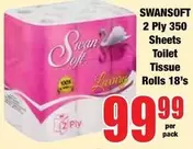 2 Ply 350 Sheets Toilet Tissue Rolls 18's