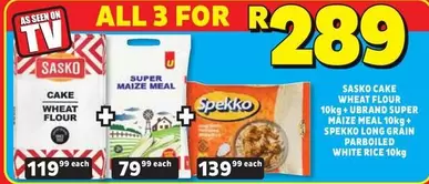 SASKO - Sasko Cake Wheat Flour 10kg + U-Brand Super Maize Meal 10kg + Spekko Long Grain Parboiled White Rice 10kg