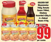 Golden Ray - Mayonnaise, Tomato Sauce, Chutney & Baked Beans
