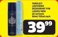 Yardley - Deodorant for Ladies/Men