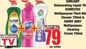 Sunlight - Dishwashing Liquid & Multipurpose Thick Bleach Cleaner & Multipurpose Cleaning Cream