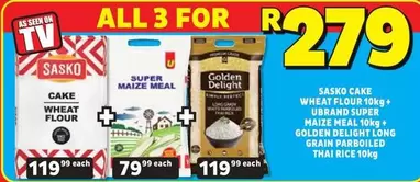 SASKO - Sasko Cake Wheat Flour 10kg + Ubrand Super Maize Meal 10kg + Golden Delight Long Grain Parboiled Thai Rice 10kg