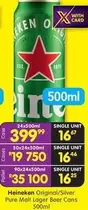 Heineken - Original/Silver Pure Malt Lager Beer Cans