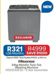 Hisense - 24kg Metallic Twin-Tub Washing Machine WS23ODE3G