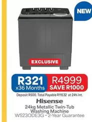 Hisense - 24kg Metallic Twin-Tub Washing Machine WS23ODE3G