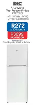 KIC - 170l White Top-Freezer Fridge KTF518/2