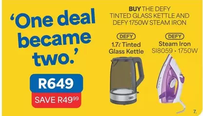 Defy - Tinted Glass Kettle and 1750W Steam Iron
