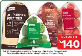 Pick n Pay - All Purpose Potatoes, Tomatoes, Red or Orange Sweet Potatoes, Beetroot Carry Bag, Green Peppers