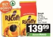 Ricoffy - Ricoffee Tin or Value Pack