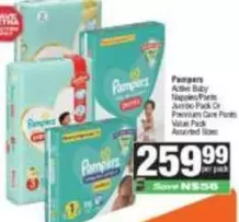 Pampers - Active Baby Napkins/Pants Jumbo Pack Or Premium Care Pants Value Pack